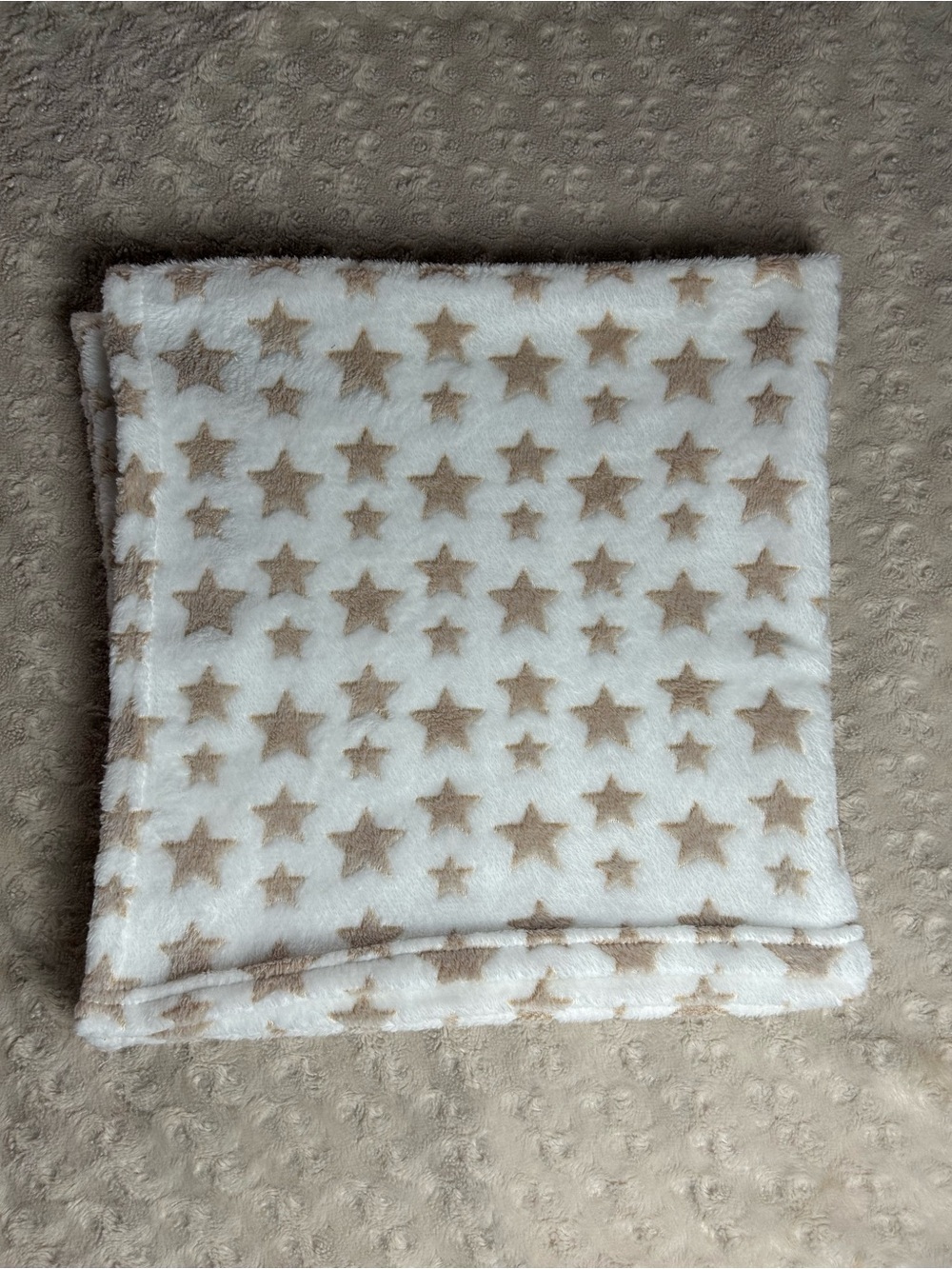 Kidgets Tan White Stars Baby Blanket Soft Plush Lovey